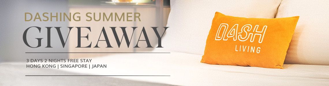 DASHING SUMMER GIVEAWAY with a Dash Living pillow on a pristine white bed.